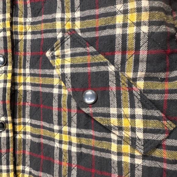 Tilt Plaid Hooded Quilted Jacket Size Medium Black Yellow Flannel Coat - Picture 7 of 7